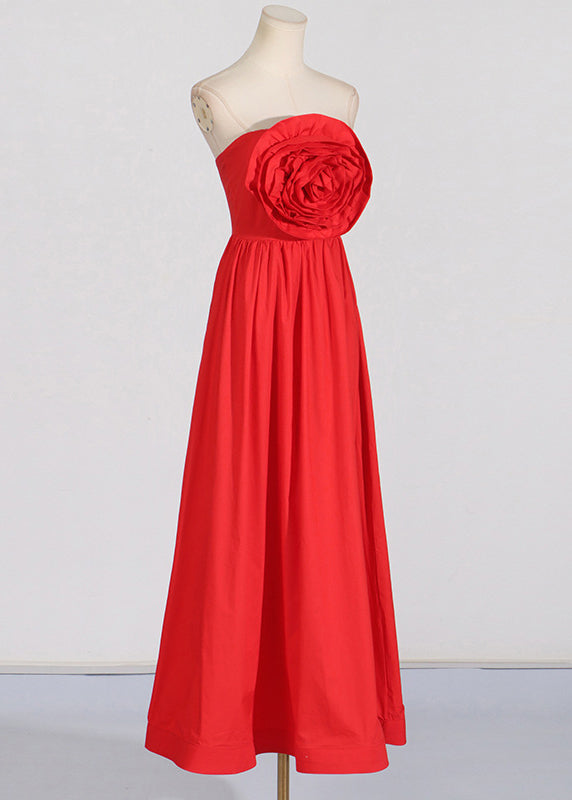 Robe rouge patchwork longue rose vacances été français épaules nues