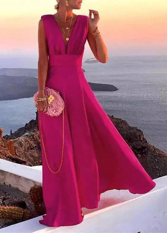 Robe longue en mousseline patchwork à col en V et sans manches, style French Rose TH042