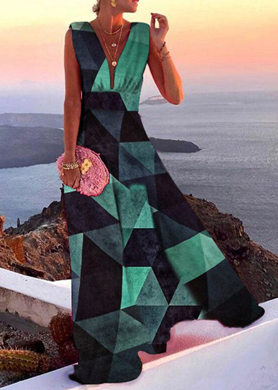 Robe longue en mousseline patchwork à col en V et sans manches, style French Rose TH042
