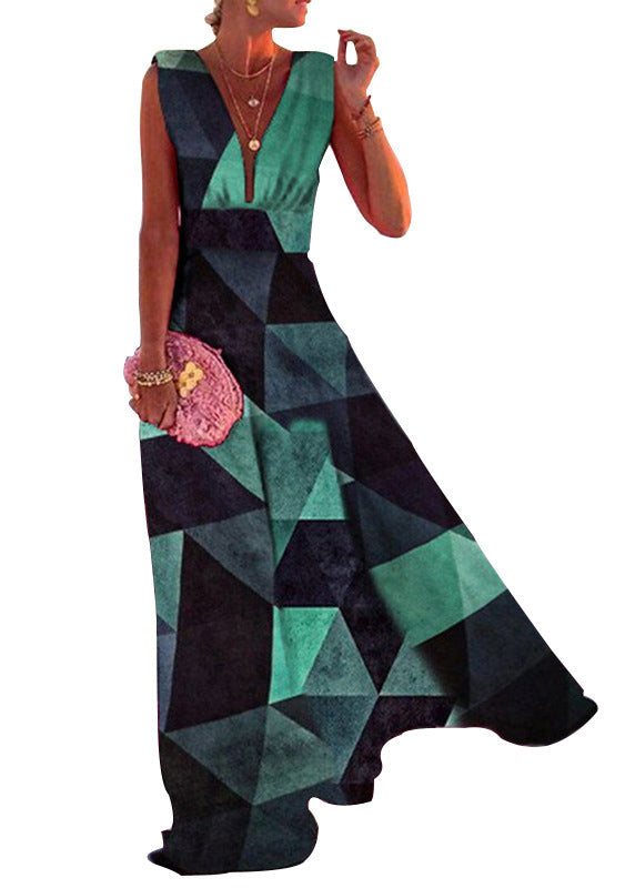 Robe longue en mousseline patchwork à col en V et sans manches, style French Rose TH042