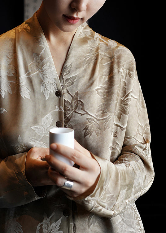 Chemises à col boutonné en soie, robes imprimées, automne français