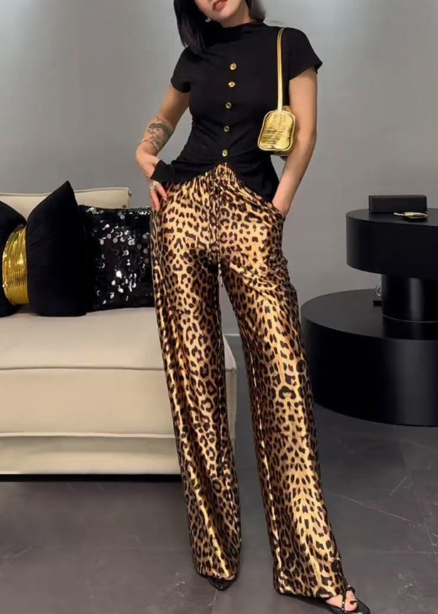 French Wear Auf beiden Seiten Oberteile Und Leopardenhose Baumwolle Zweiteiliges Set Sommer ZL016