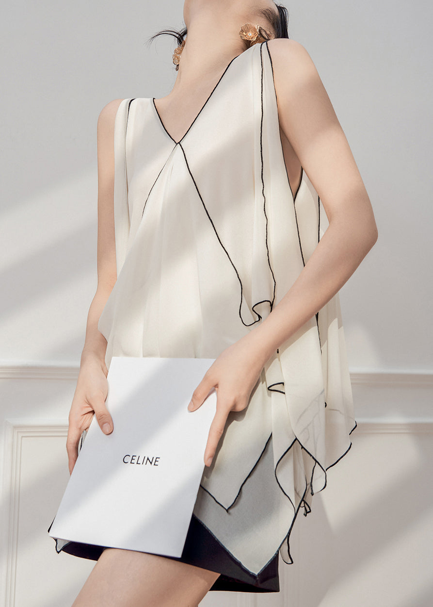 White Asymmetrical Sleeveless French Tops Chiffon Patchwork