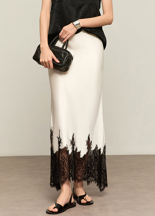 Jupes blanches patchwork en dentelle de soie à taille haute pour l'été