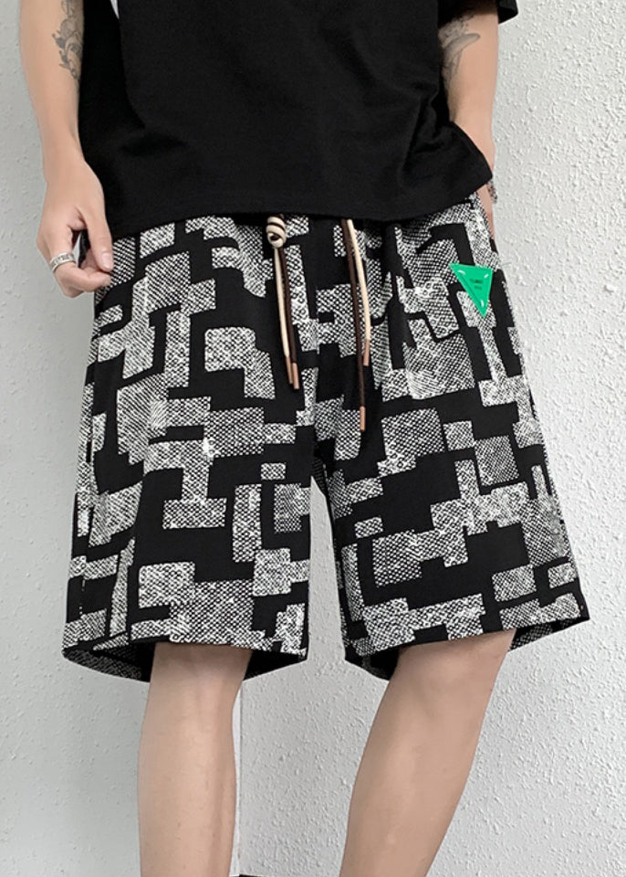 Men Summer Lace Cotton French Plaid Up White Shorts