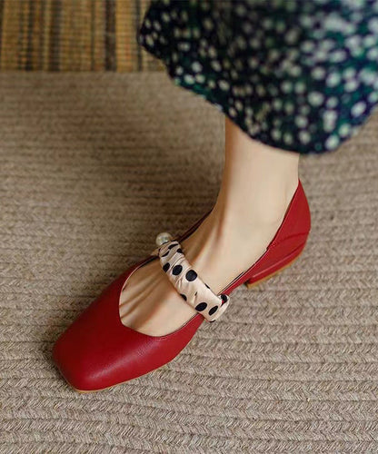 French Wine Red Soft Cowhide Leather Splicing Flats RI031