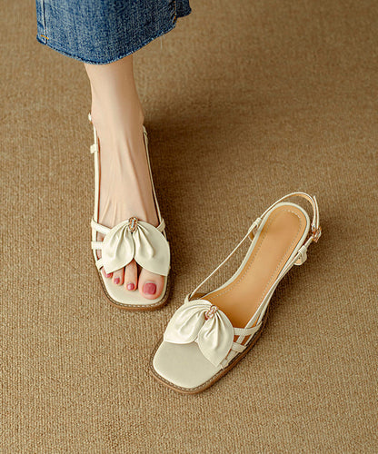 French Yellow Bow Hollow Out Chunky Sandals Peep AP1048