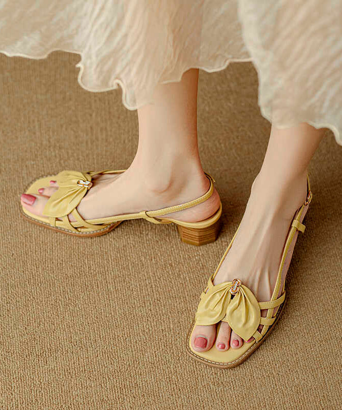 French Yellow Bow Hollow Out Chunky Sandals Peep AP1048