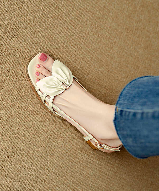 French Yellow Bow Hollow Out Chunky Sandals Peep AP1048