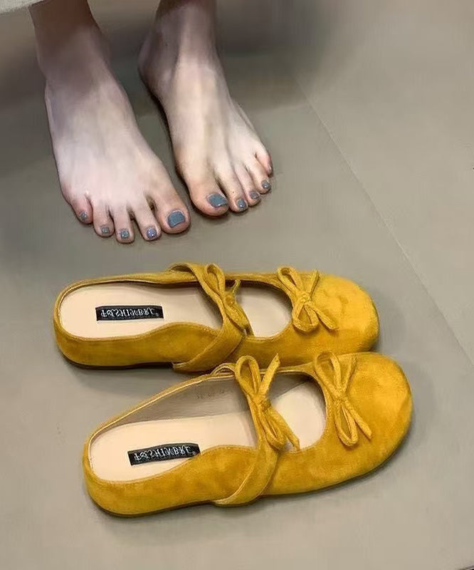 Schleife Spleißen Sandalen Französisch Gelb Slide Wedge