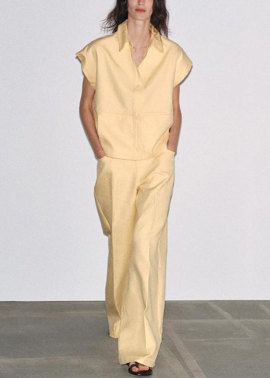 Two Pants And Pan Collar Pieces Peter Tops French Yellow Cotton
