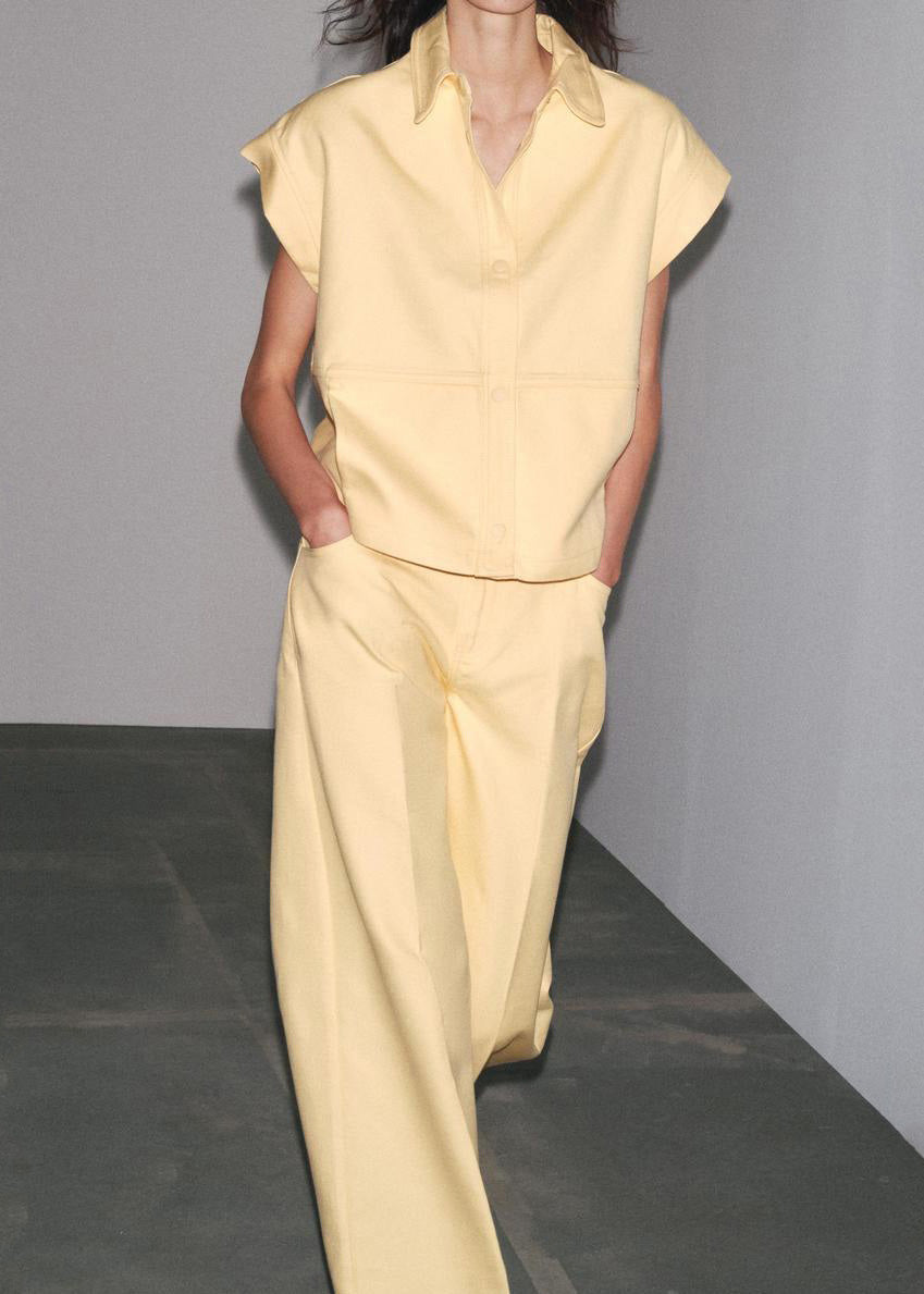 Two Pants And Pan Collar Pieces Peter Tops French Yellow Cotton