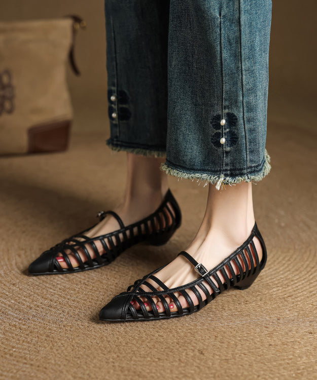 Sandales en cuir de vachette doré à bout ouvert et bout pointu