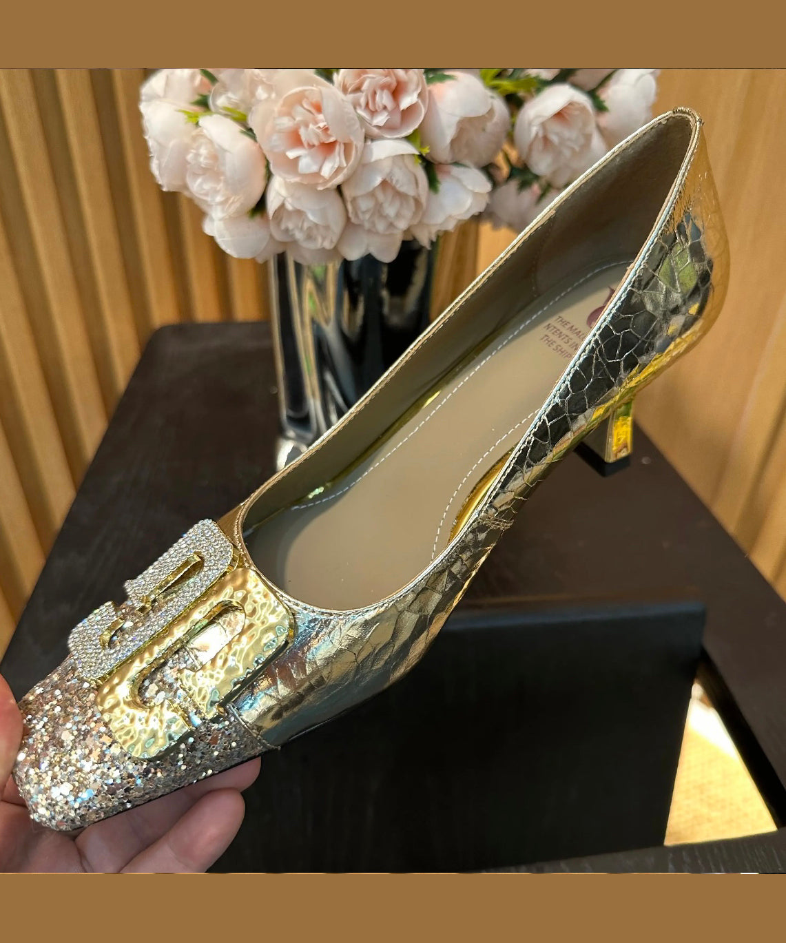Chic Chunky Zirkon Splicing Toe Heels Square High Gold