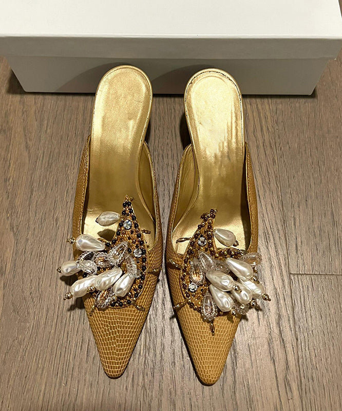 Toe 2025 Bead French Pointed Decorated Slide New Sandals Golden