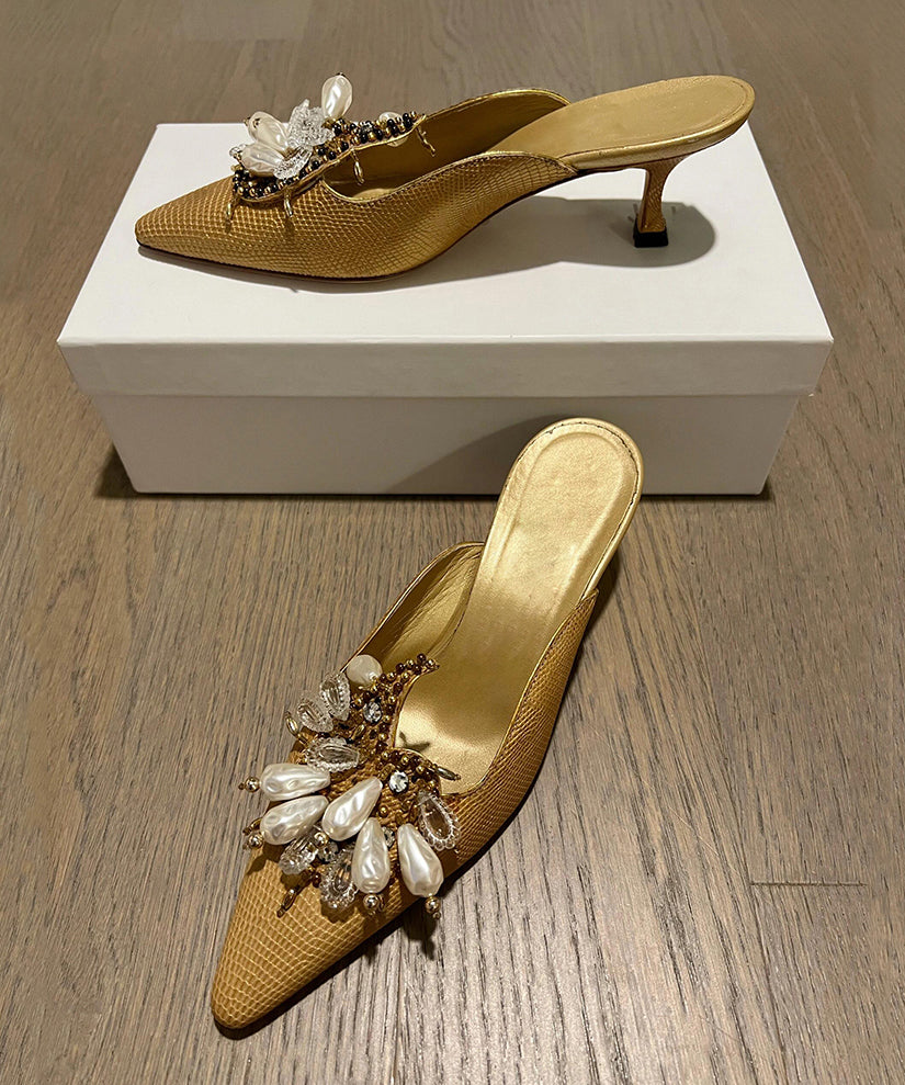 Bead French 2025 New Slide Pointed Sandals Decorated Toe Golden