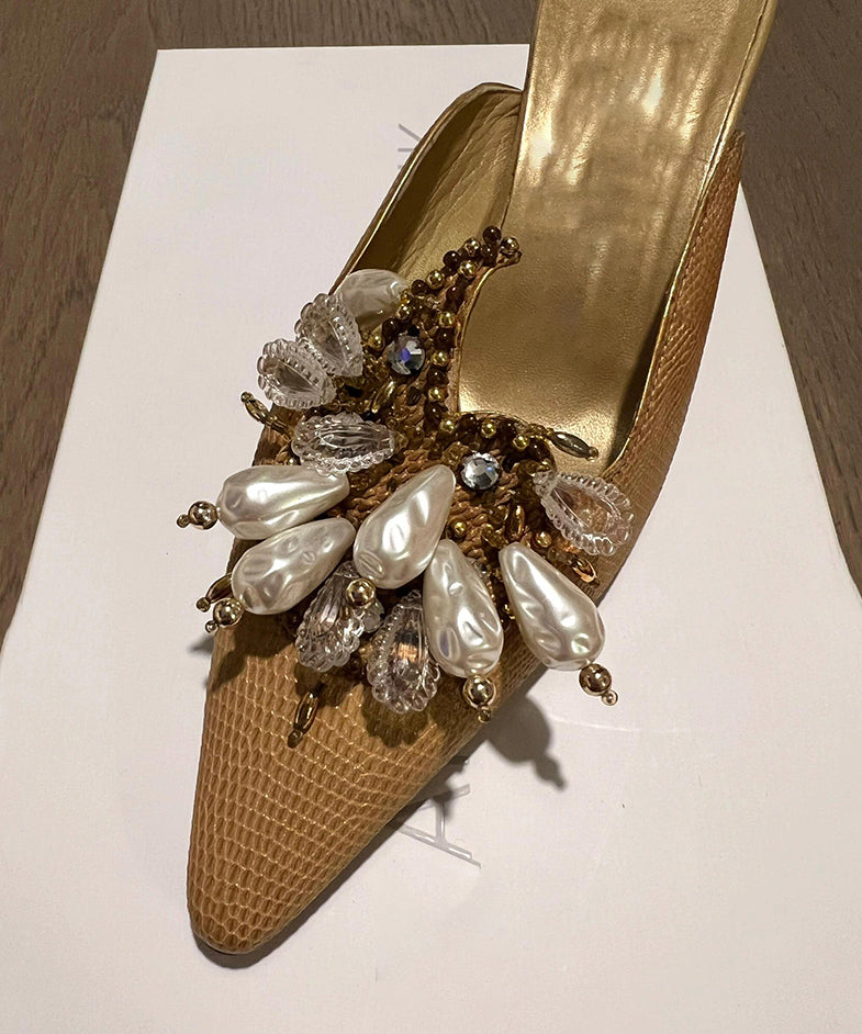 Bead French 2025 New Slide Pointed Sandals Decorated Toe Golden