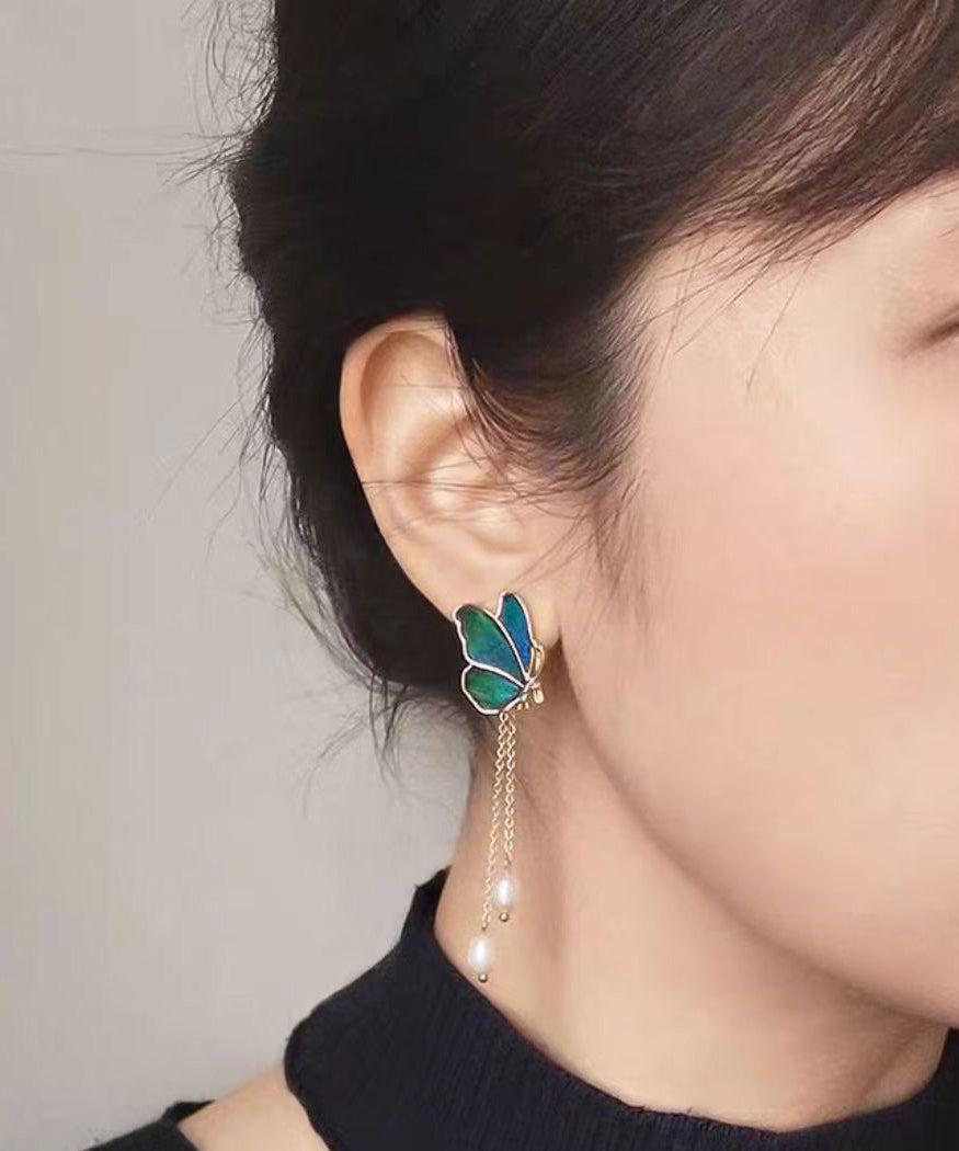 Goutte Perle Papillon Couleur Surdoré Bleu Gland Dégradé Cuivre