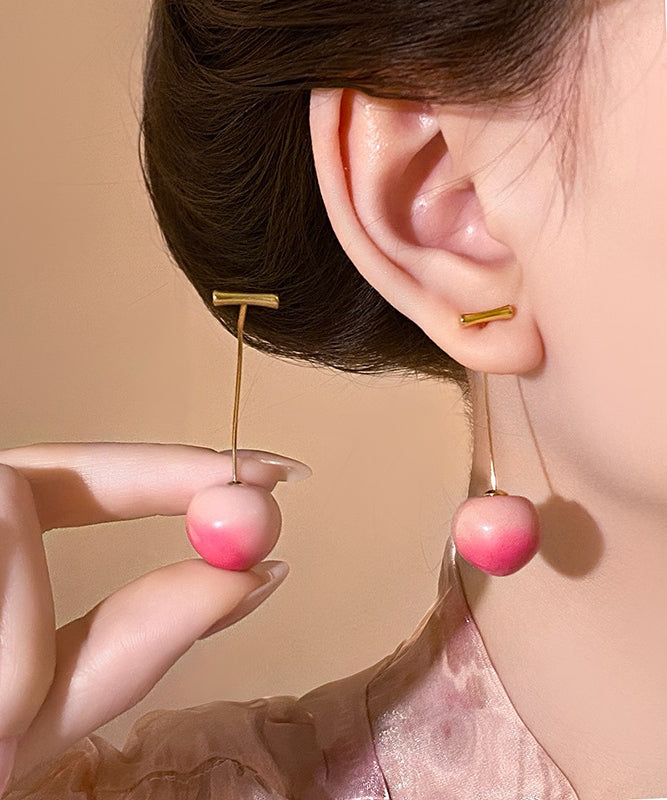 Earrings Drop Cherry Gradient Color Copper Alloy Pink