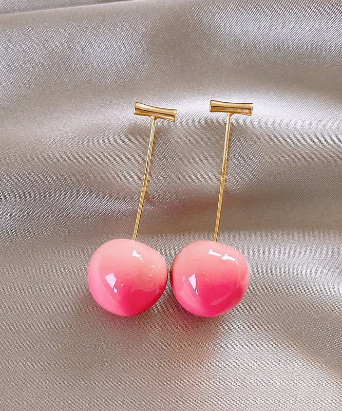 Earrings Drop Cherry Gradient Color Copper Alloy Pink