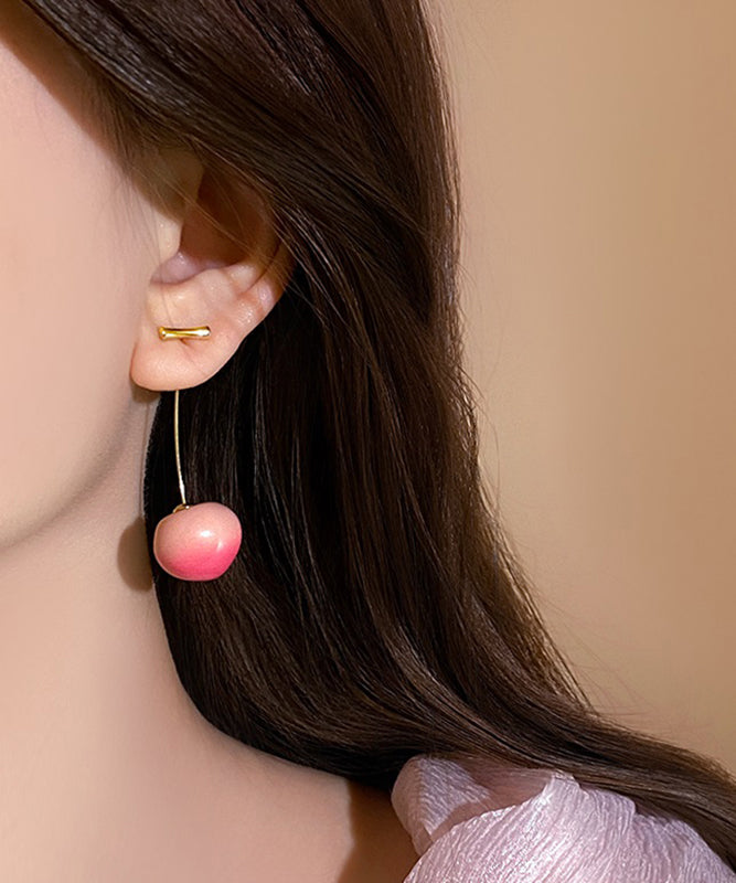 Earrings Drop Cherry Gradient Color Copper Alloy Pink
