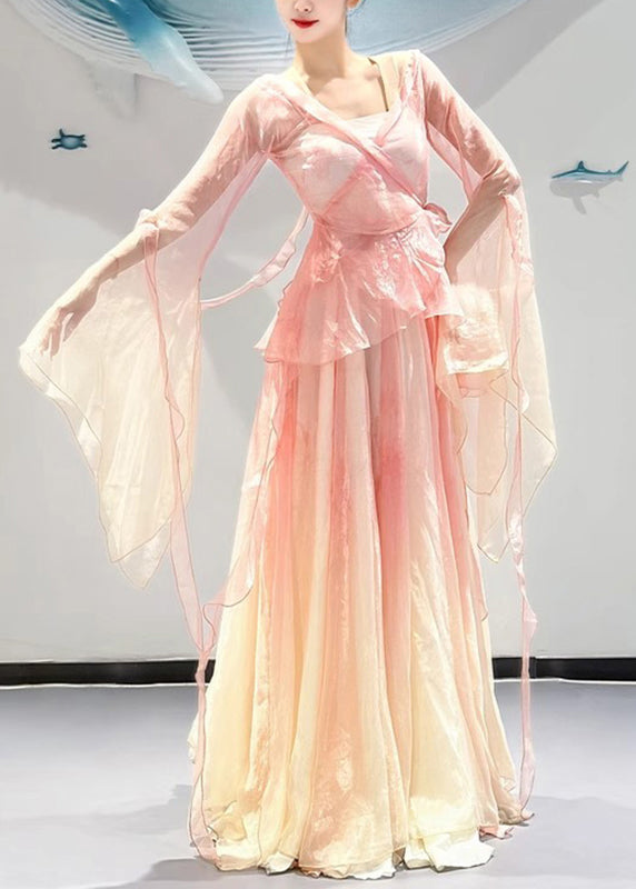 Pieces Zweifarbige Maxiröcke Aus Seide Mit Rosafarbenem Ausschnitt Und V-förmigem Farbverlauf