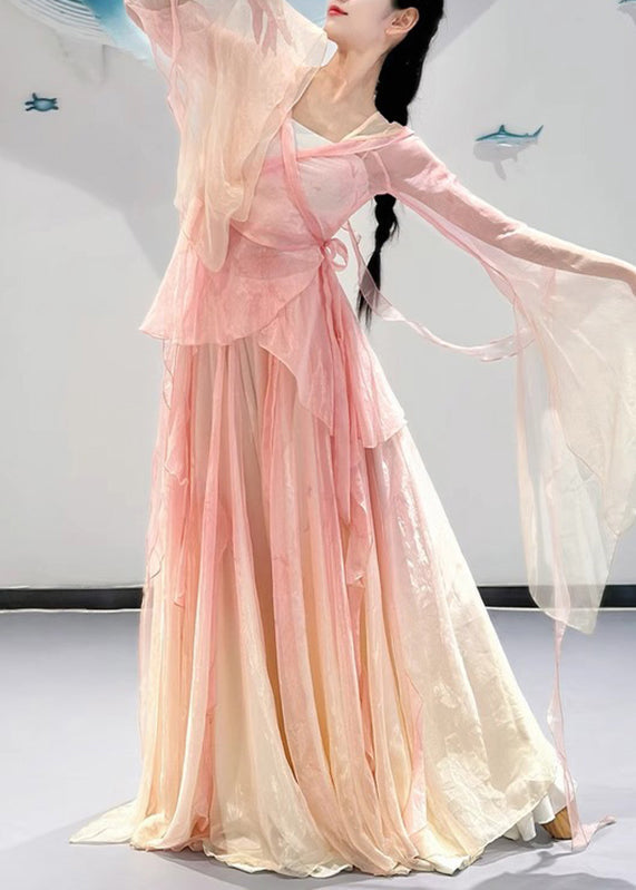 Pieces Zweifarbige Maxiröcke Aus Seide Mit Rosafarbenem Ausschnitt Und V-förmigem Farbverlauf