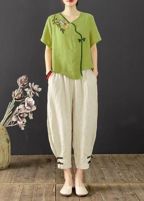 Embroidered Green Suit Grass Set Summer Oriental Piece Two