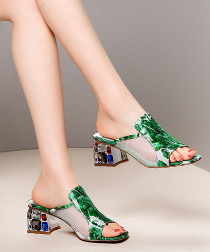 Green Breathable Mesh Splicing Zircon Slide Sandals RT1052