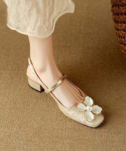 Green Chunky Chinese Style Floral Buckle Strap Splicing Sandals OI028