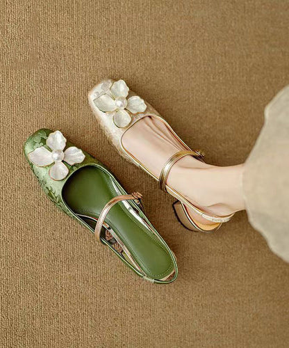 Green Chunky Chinese Style Floral Buckle Strap Splicing Sandals OI028