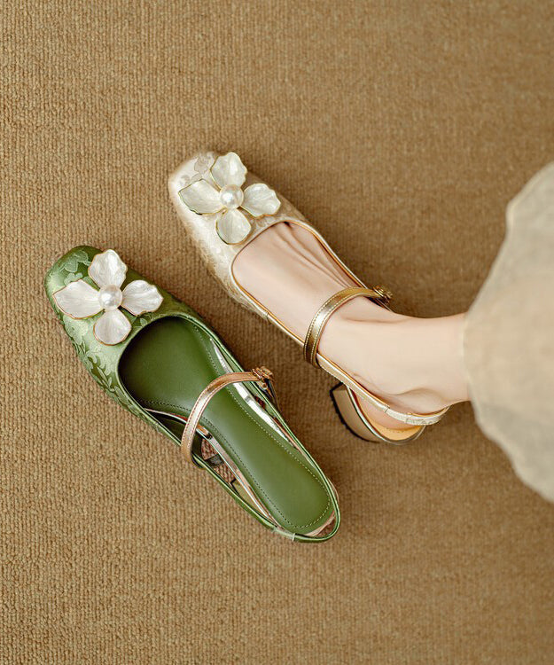 Style Chunky Leather Faux Sandals Green Floral New Chinese