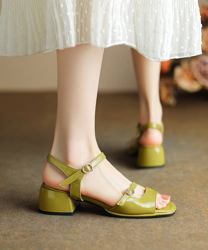 Green Chunky Heel Faux Leather Chic Sandals Peep Toe XC1011