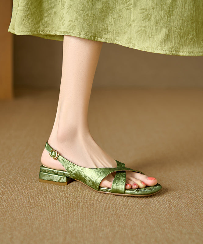 Strap Cross Leather Sandals Cowhide Peep Green Walking Splicing