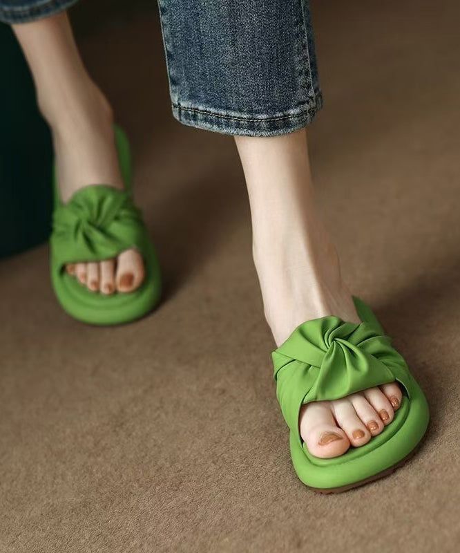 Toe Green Slide Sandals Splicing Leather Peep Beautiful Faux