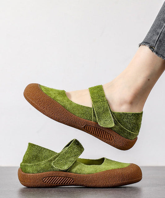Splicing Green Casual Flats Buckle Platform Suede Strap