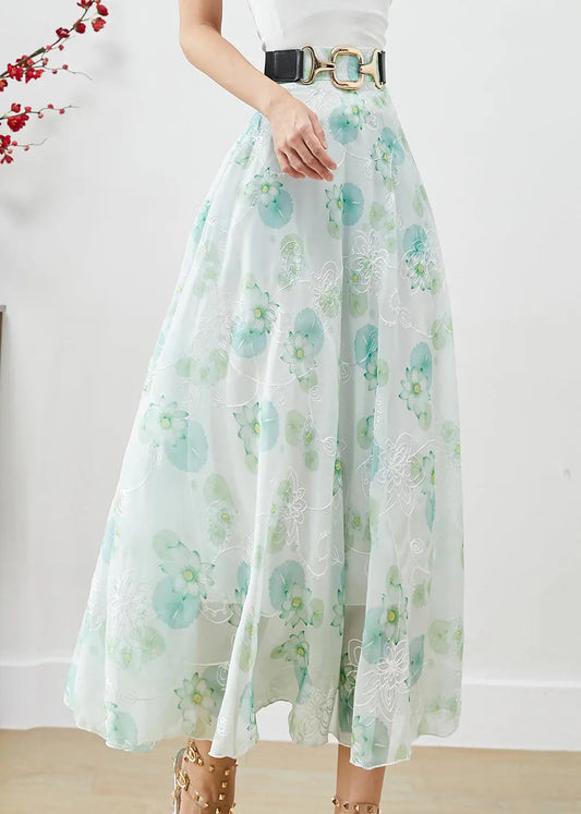 Green Floral Chiffon Skirts Exra Large Hem Fall Ada Fashion