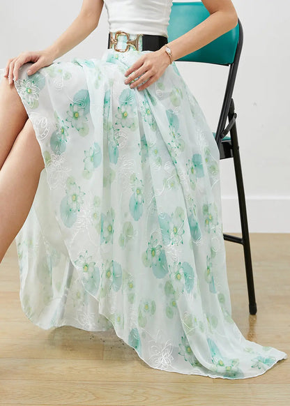 Green Floral Chiffon Skirts Exra Large Hem Fall Ada Fashion