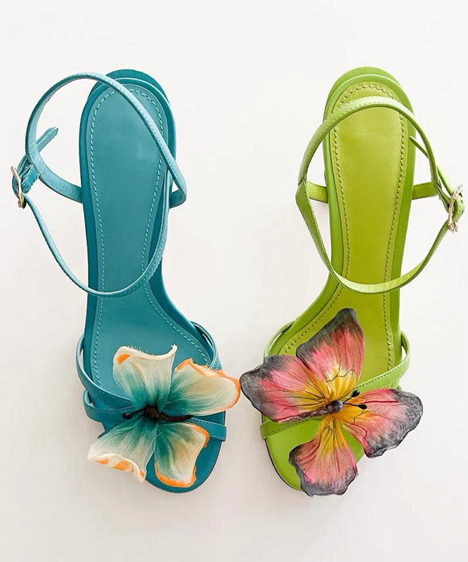 Sandals High Splicing Fashion Heels Green Leather Cowhide