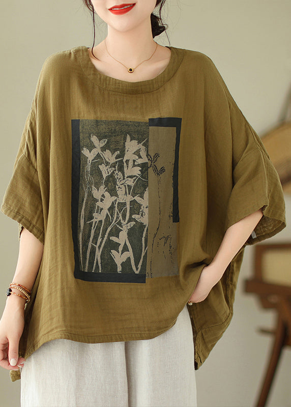 O Design t Top Neck Green Sleeve Cotton Batwing Low Shirts High