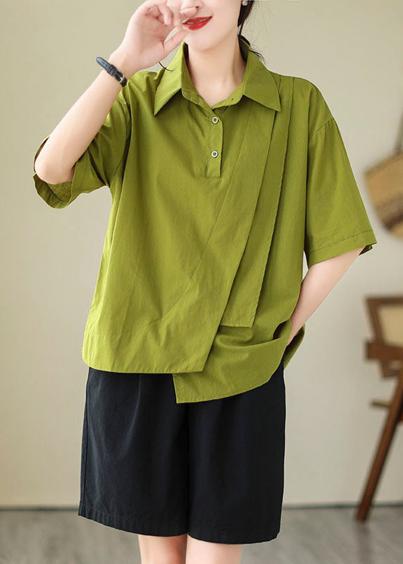 Peter Tops Blouse Pan Green Cotton Summer Patchwork Collar