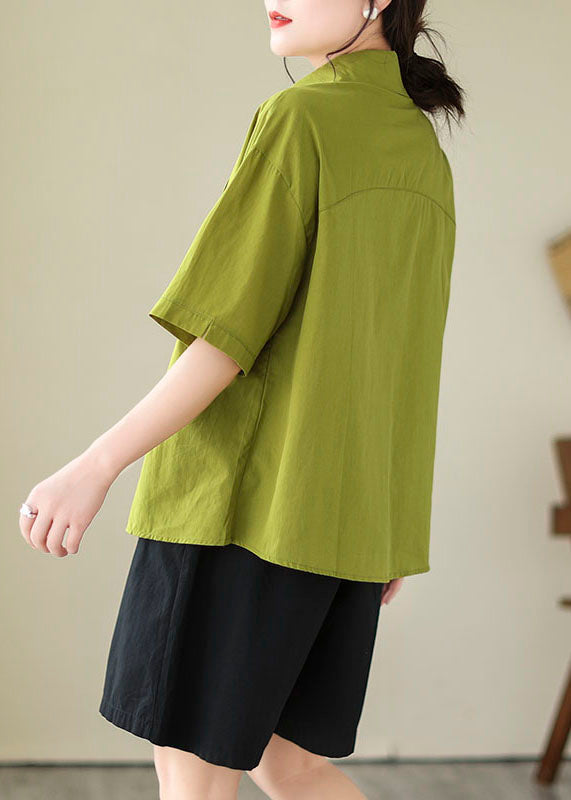 Peter Tops Blouse Pan Green Cotton Summer Patchwork Collar