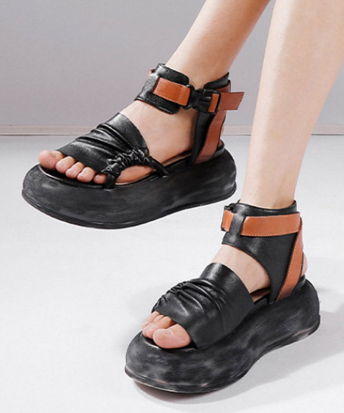 Sandales à plateforme vintage en cuir vert et cuir de vache
