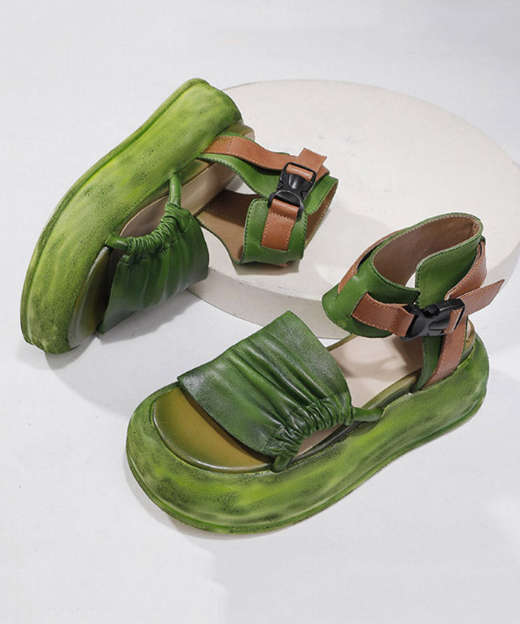 Sandales à plateforme vintage en cuir vert et cuir de vache
