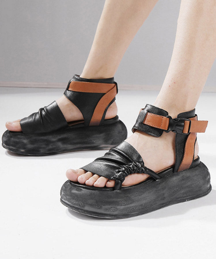 Sandales à plateforme vintage en cuir vert et cuir de vache