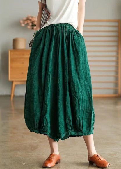 Green Pockets Solid Linen Wide Leg Pants High Waist Summer VV088