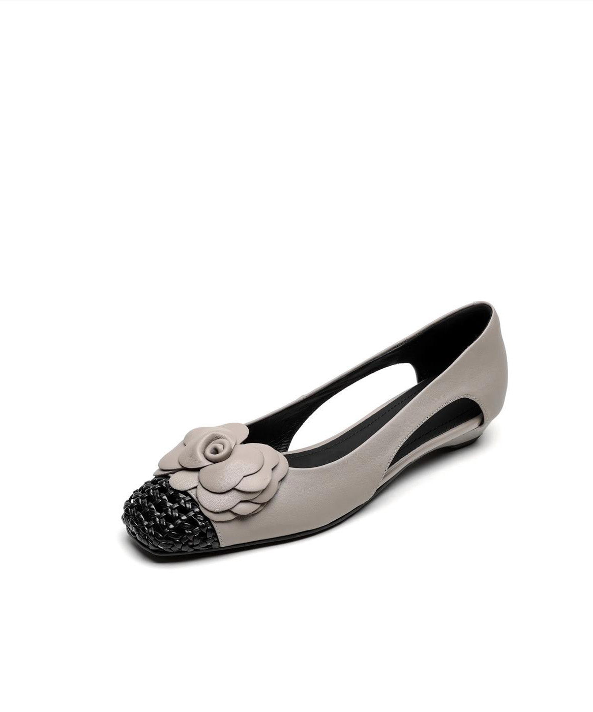 Women Shoes For Flat Splicing Cowhide Grey Soft Floral Leather