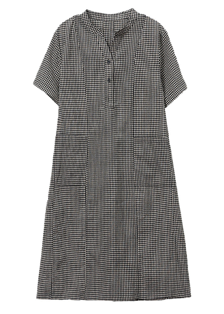 Robes à carreaux et col en lin gris mi-été