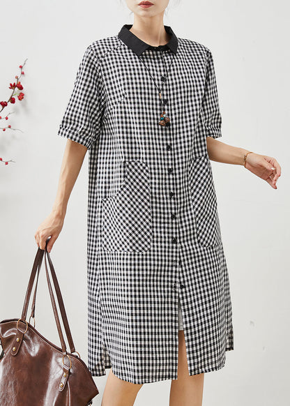 Grey Plaid Linen Shirt Dress Oversized Summer AP1070