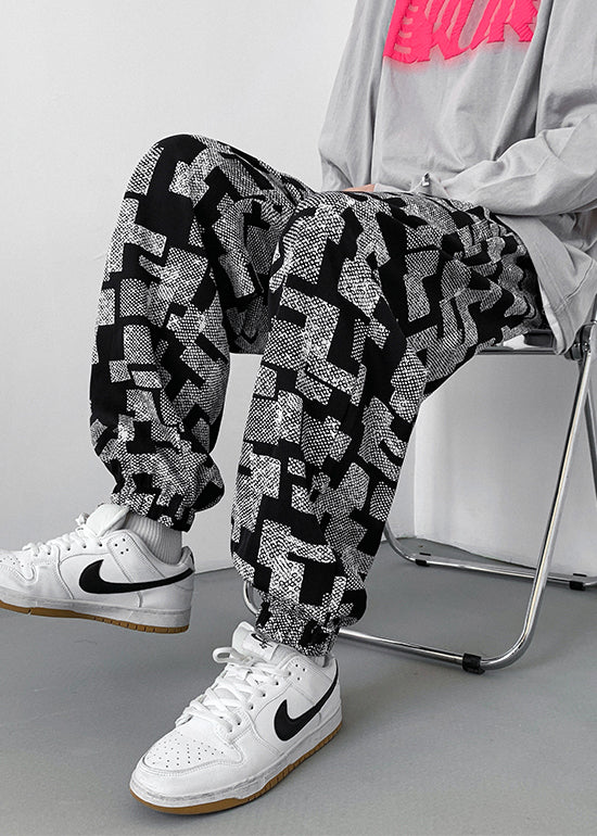 Grey Men Pants Oversized Cotton Spring Print